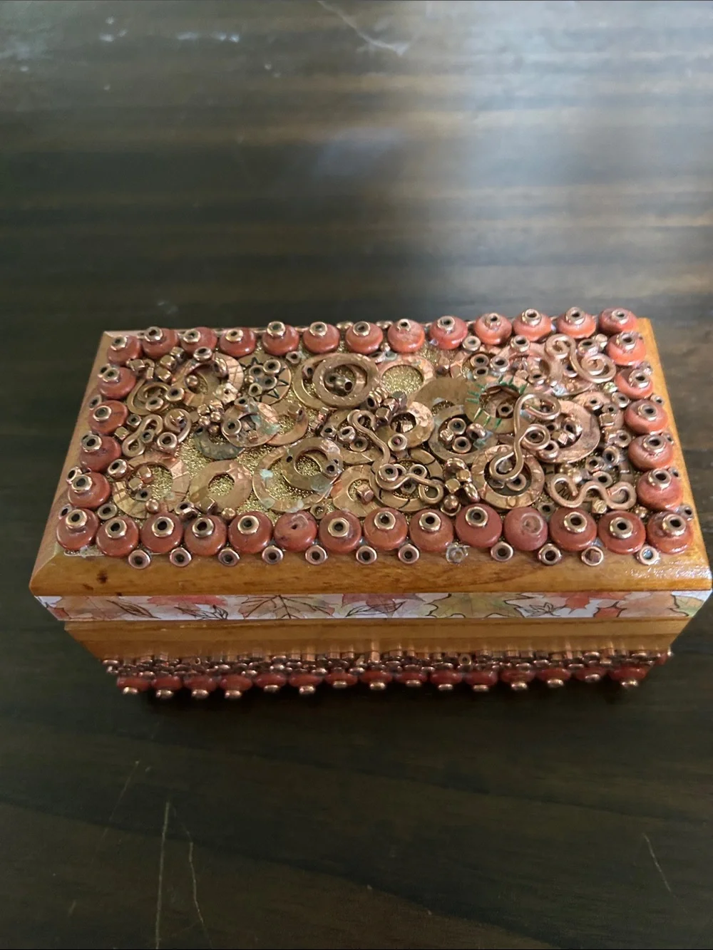 Handcrafted Coral and Gold Accent Decorative Jewelry Box